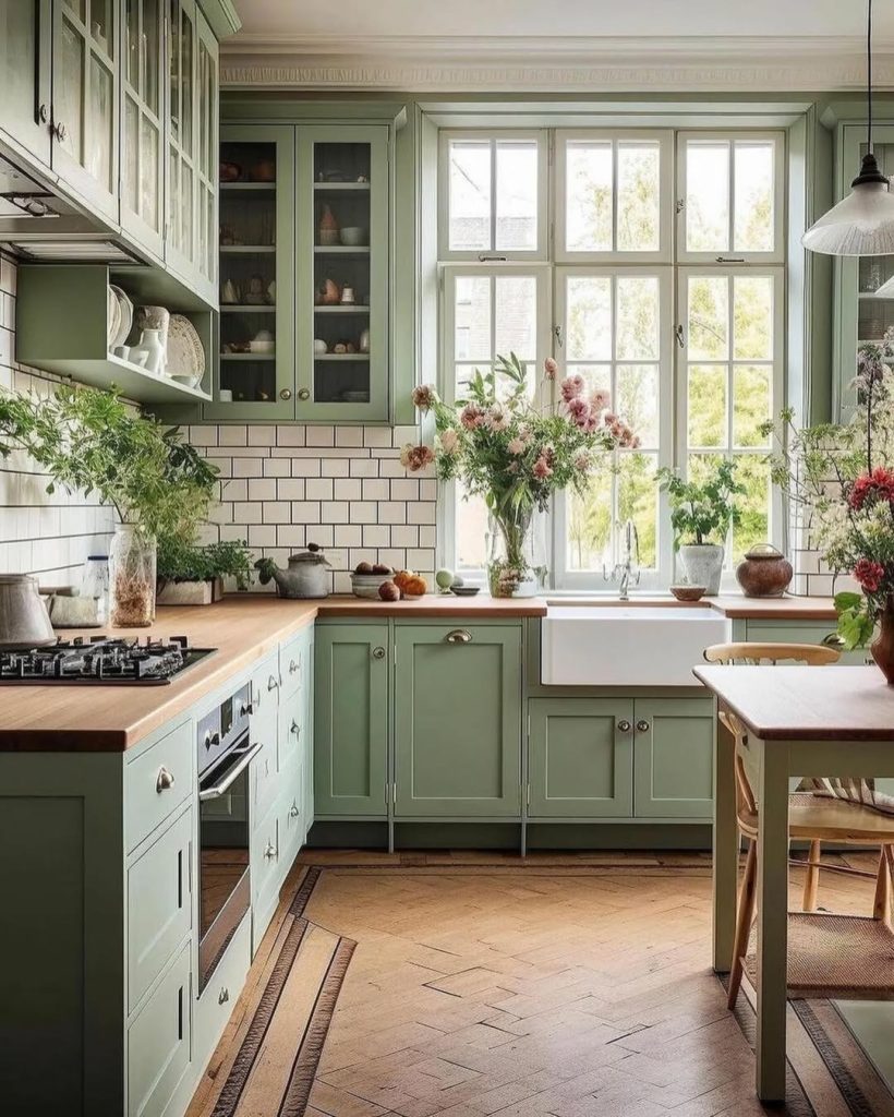 Green and wood kitchen styles, from soft sage to deep forest green
