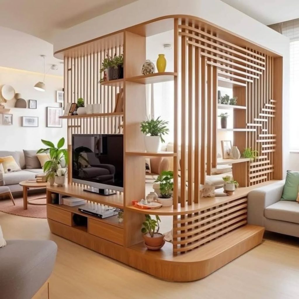 Wood Wall Divider Ideas Between Kitchen and Living Room