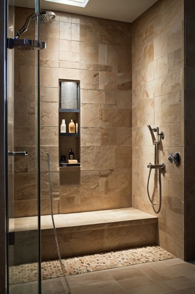 Shower remodel ideas with built-in benches for easy comfort