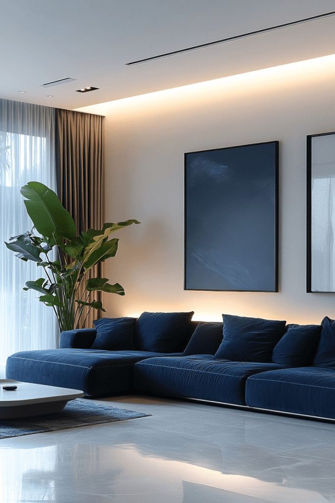 Clean modern interiors with luxury sofa styling