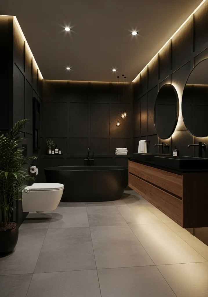 Dark and Dramatic Black Basement Bathroom Ideas