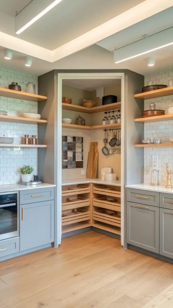 Small Corner Walk-In Pantry Layouts Using Every Inch Wisely