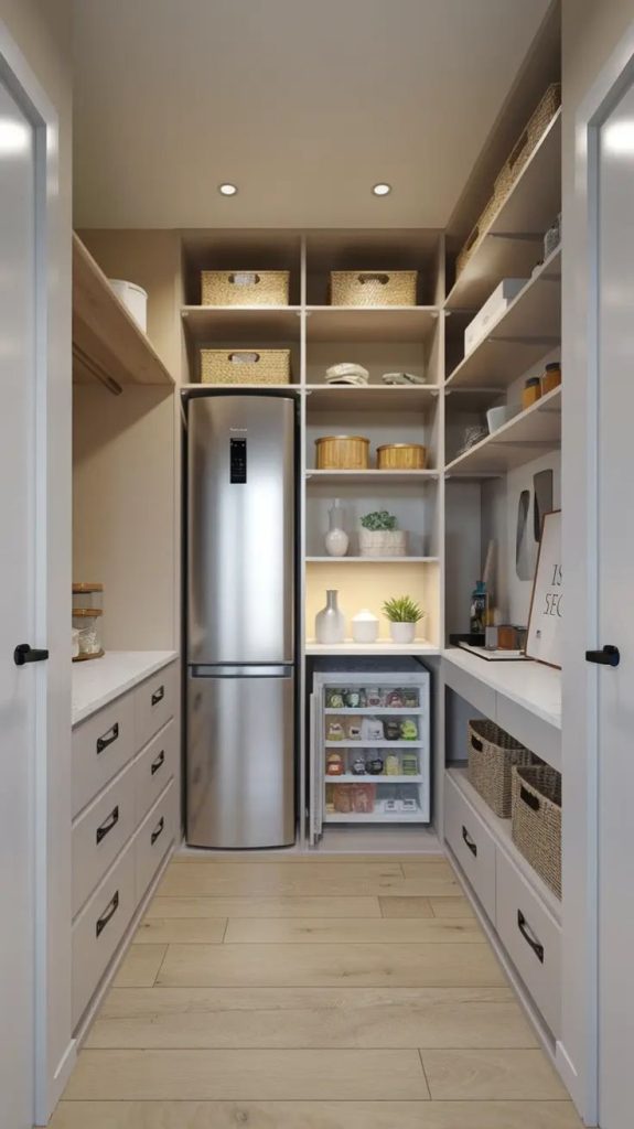 Walk-In Pantry Layout With a Fridge Storage Made More Convenient