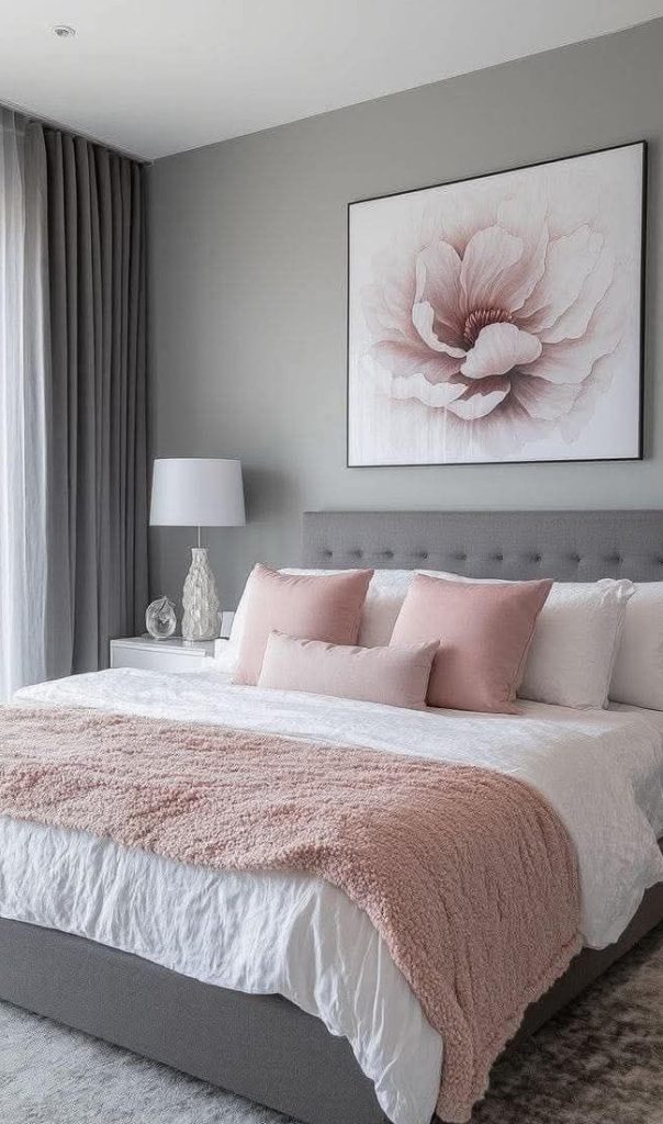 Pink, White, and Gray Bedroom Combination